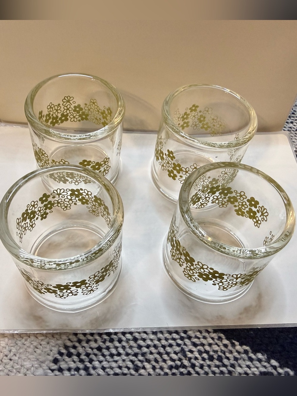 Vintage Pyrex Napkin Rings Clear Glass with Crazy Daisy Pattern Set of 4